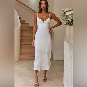 LAKE COMO FITTED BODICE CAMI STRAP MIDI DRESS WHITE